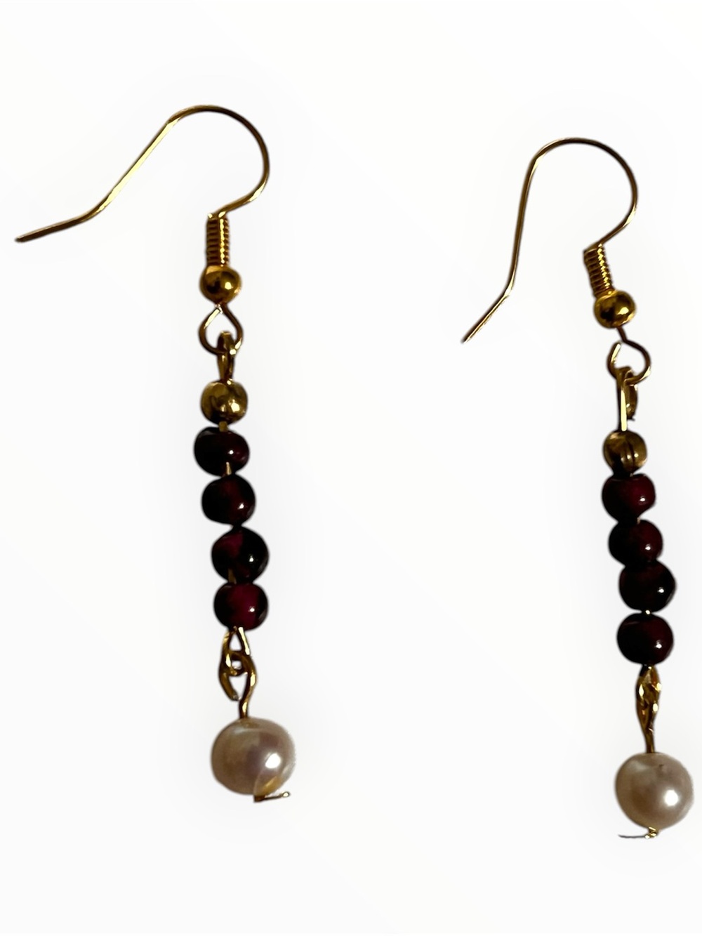 Handcrafted Garnet and Freshwater Pearl Dangle Earrings